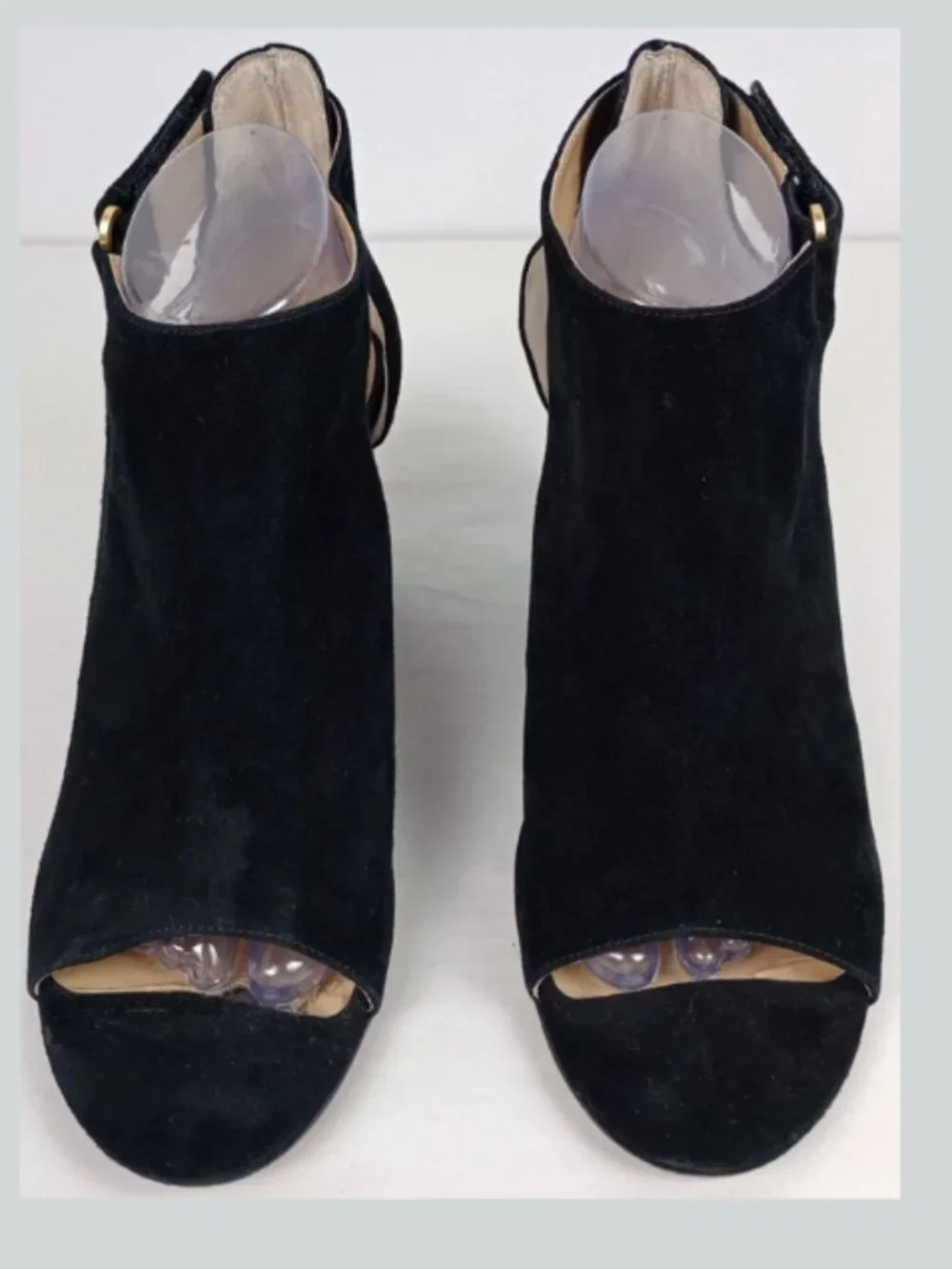 Adrienne Vittadini Women 8.5M Black Fine Leather‎ Suede Ankle Wedge Heel Sandals